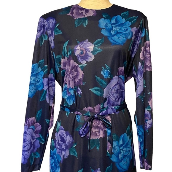 Vintage Nancy II purple floral shift dress with tie belt size 20 - Picture 2 of 11